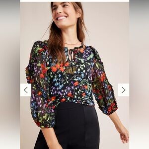 Anthropologie Maeve Jacquin Peasant Blouse Multi Color Lurex Size Xs Romantic